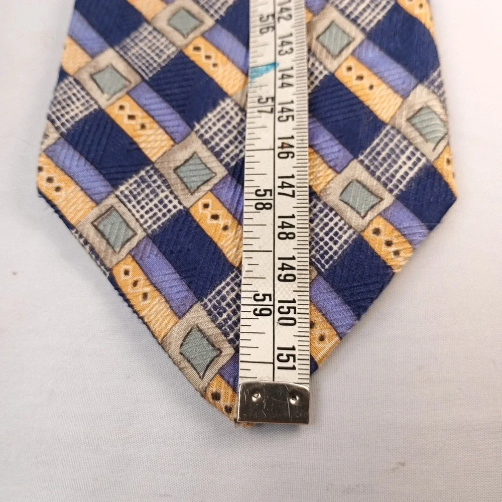 VTG Robert Talbott Studio Tie Mens Gold Blue Geometric Studio 60